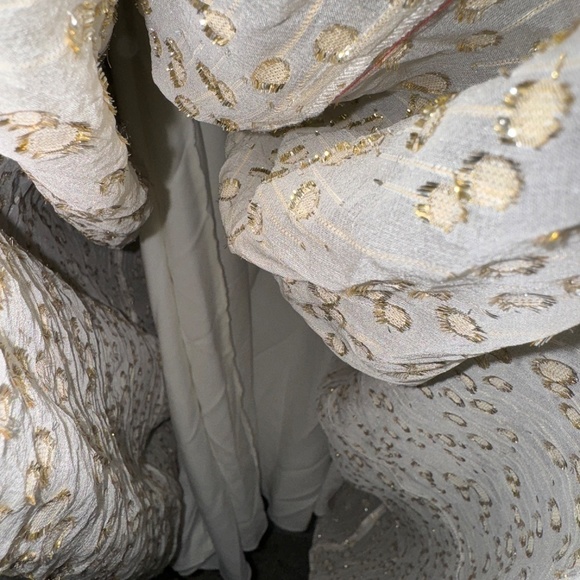EUC Erin Fetherston Coralie Foiled Silk Chiffon Gown Ivory Gold Size 6 - Picture 7 of 11